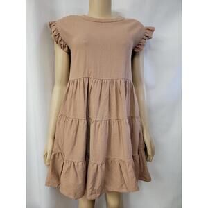 Adyson Parker Tan Linen Blend Tiered Ruffled Women's Dress NEW #C